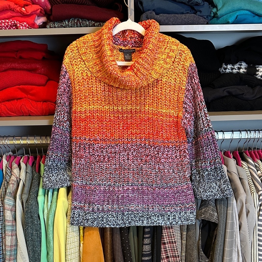 Chelsea & Theodore multicolored ombré 3/4 cuff sleeve cowl neck sweater size XS